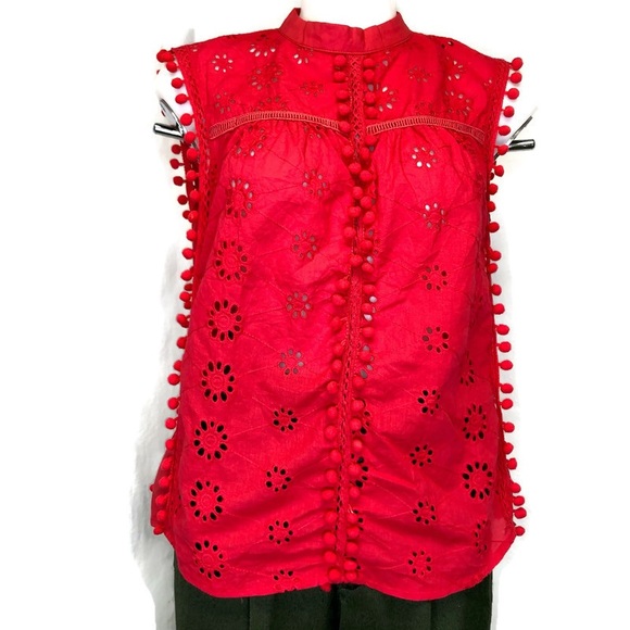 Simplee Tops - Simplee Women Eyelet pompons sleeveless top, sz L